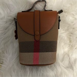 Brown plaid flap crossbody phone bag